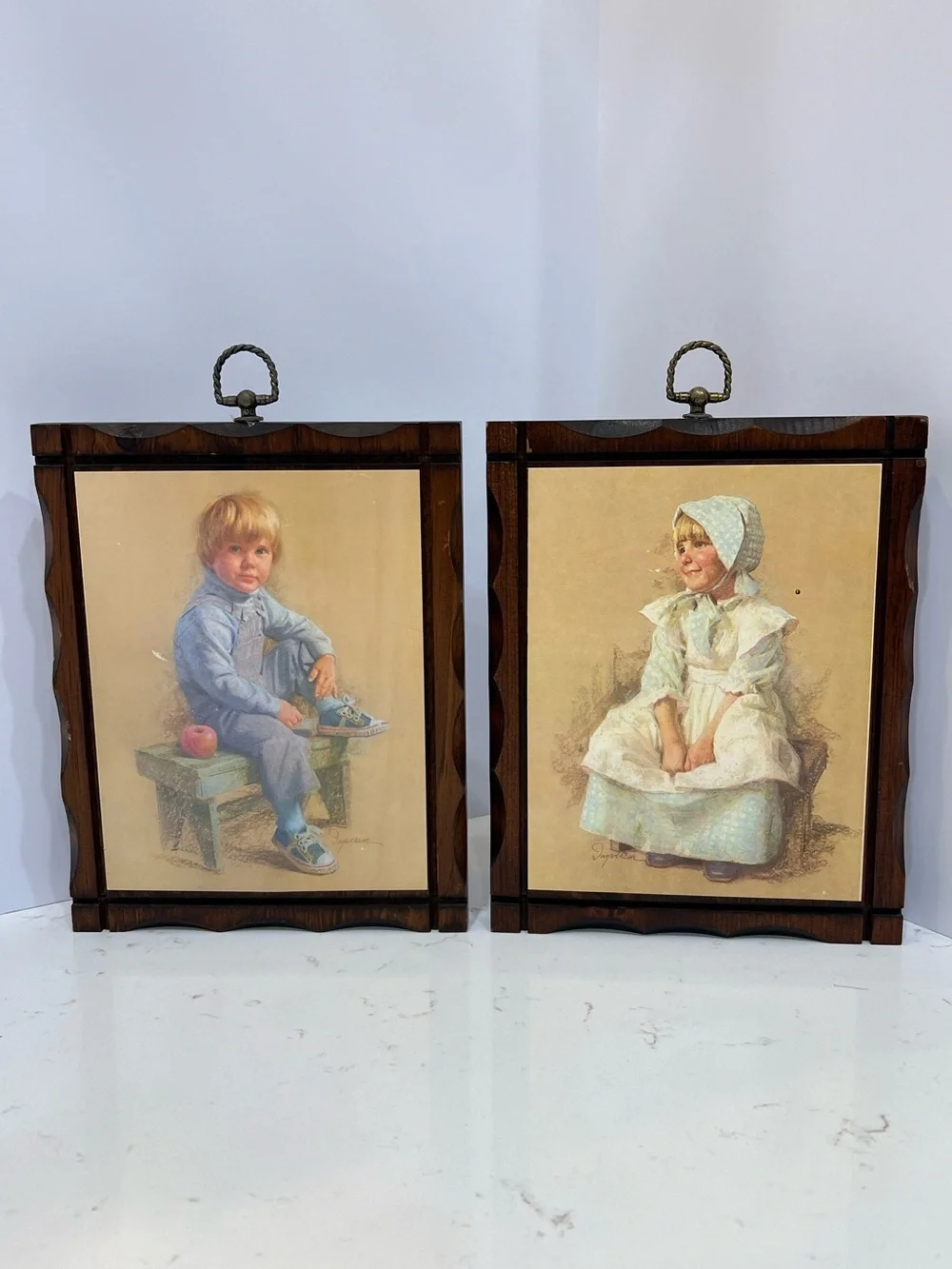 Vintage James Ingwersen “Gary & Gretchen” Decorative Wood Wall Art Set